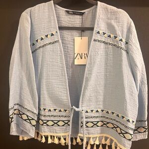 Zara Light Blue Bohemian Jacket new with tags